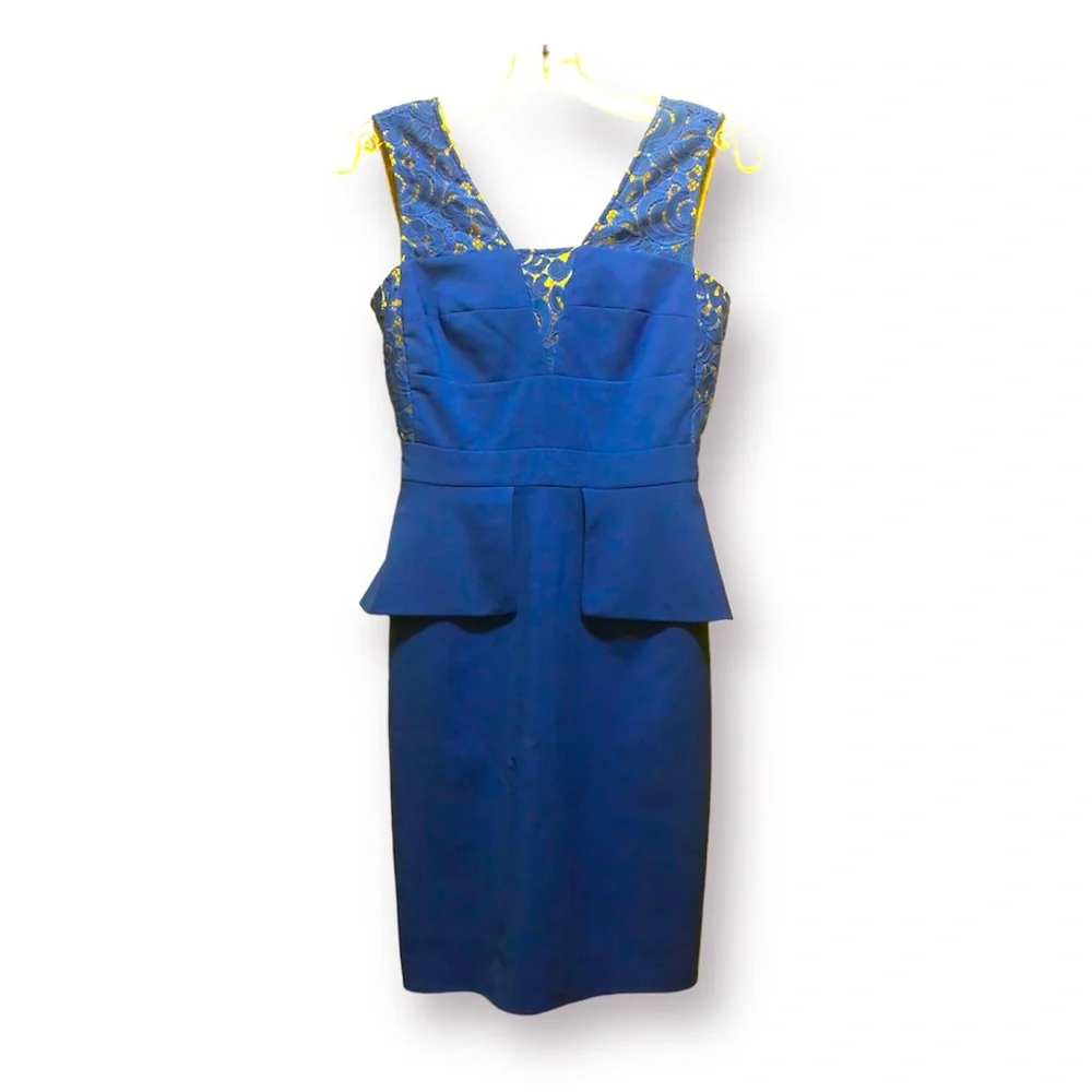 Gianni Bini Blue Peplum Cocktail Dress with Lace Detail - Picture 1 of 4
